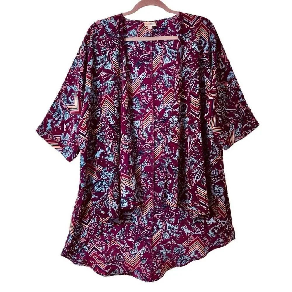 LuLaRoe Lindsay kimono style abstract multi print generously sized S